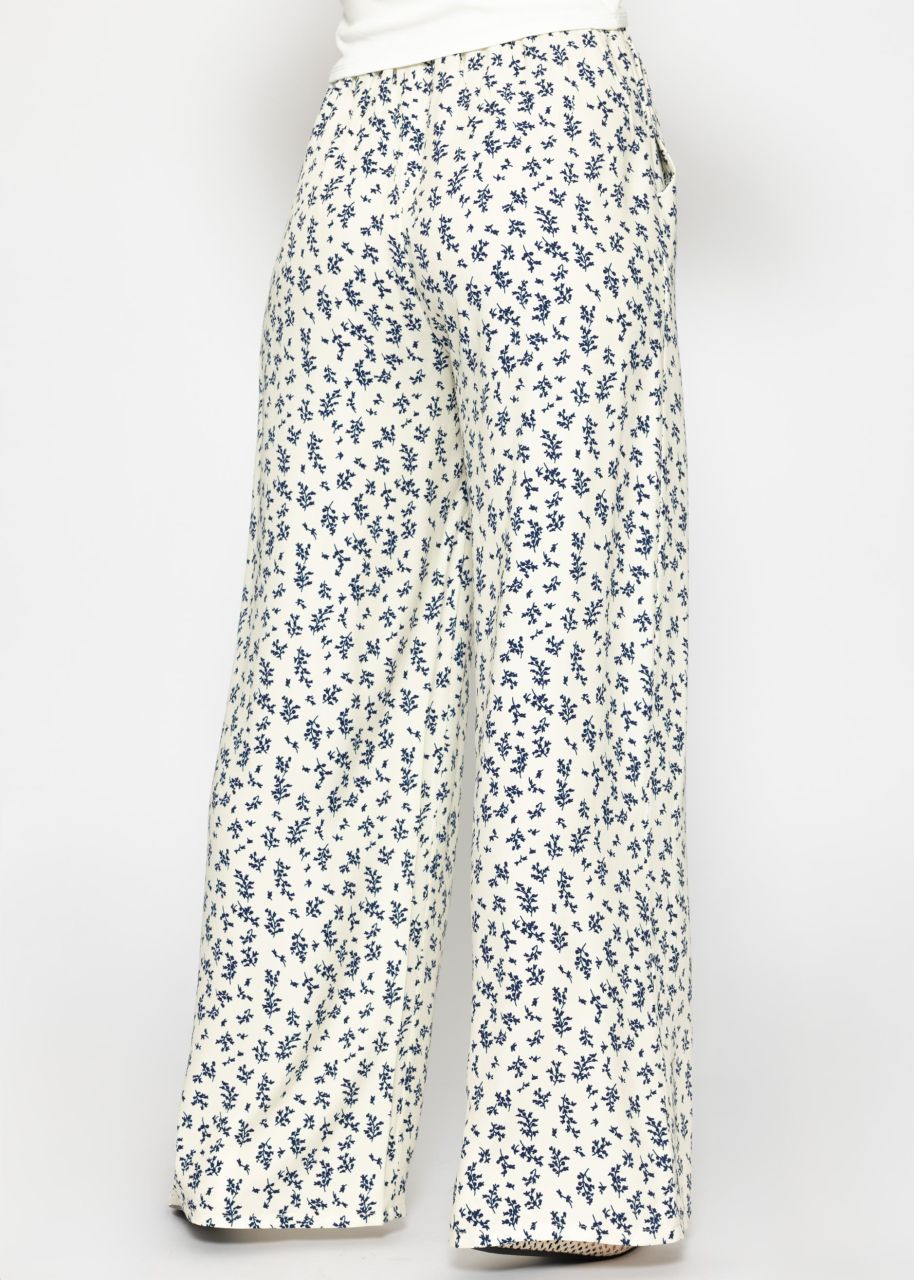 Hose mit weitem Bein und floralem Print - offwhite