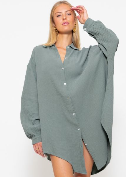 Musselin Bluse oversize, salbeigrün