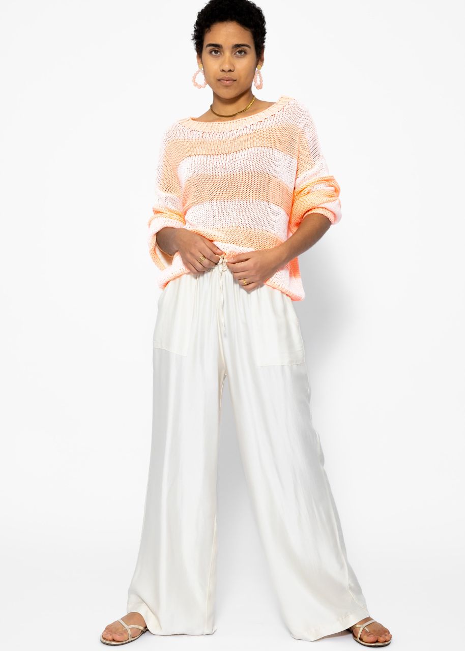 Gestreifter Baumwoll Pullover - peach-offwhite