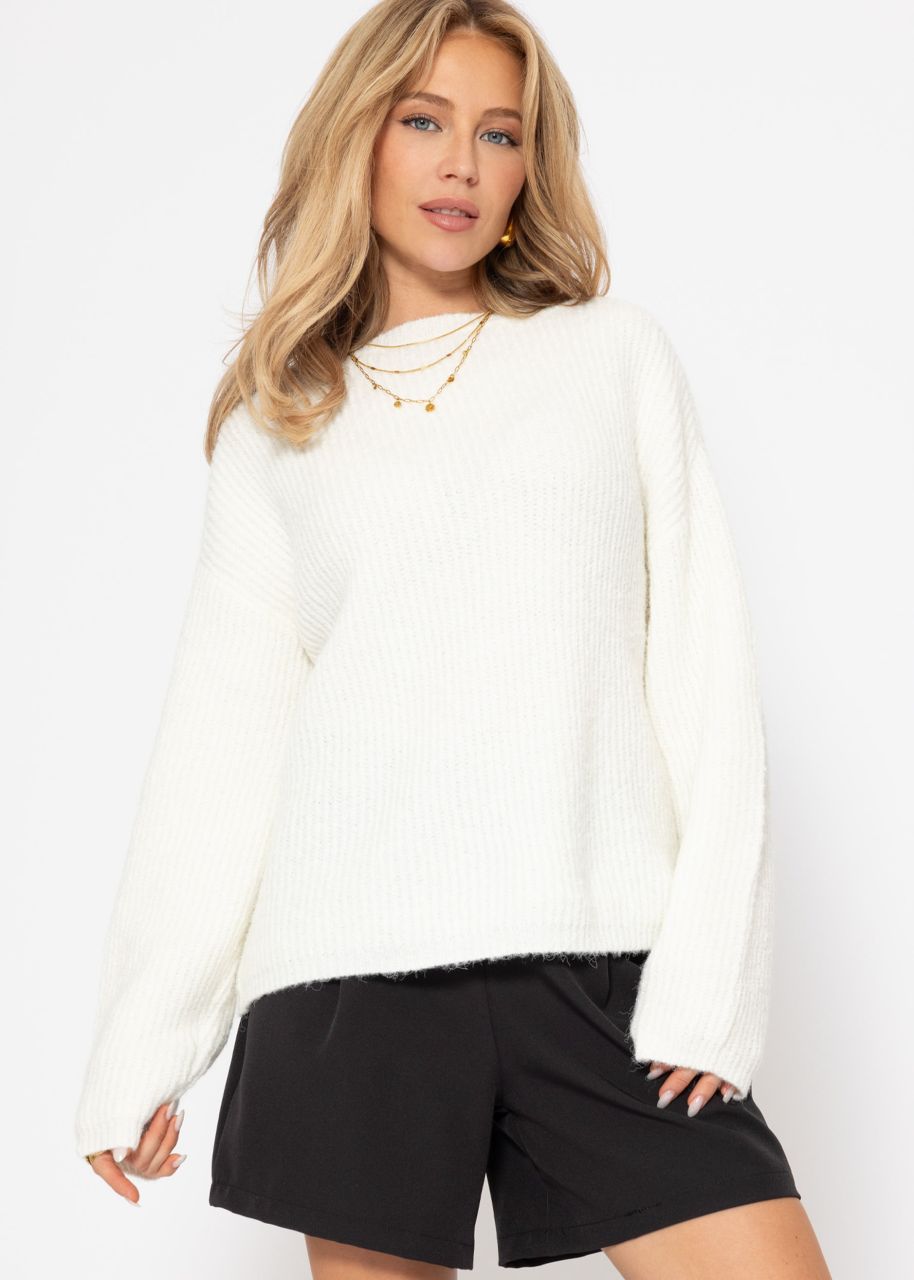 Gerippter Pullover mit Rundhalsausschnitt - offwhite