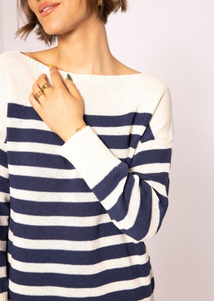 Leichter Streifen Pullover, beige/blau