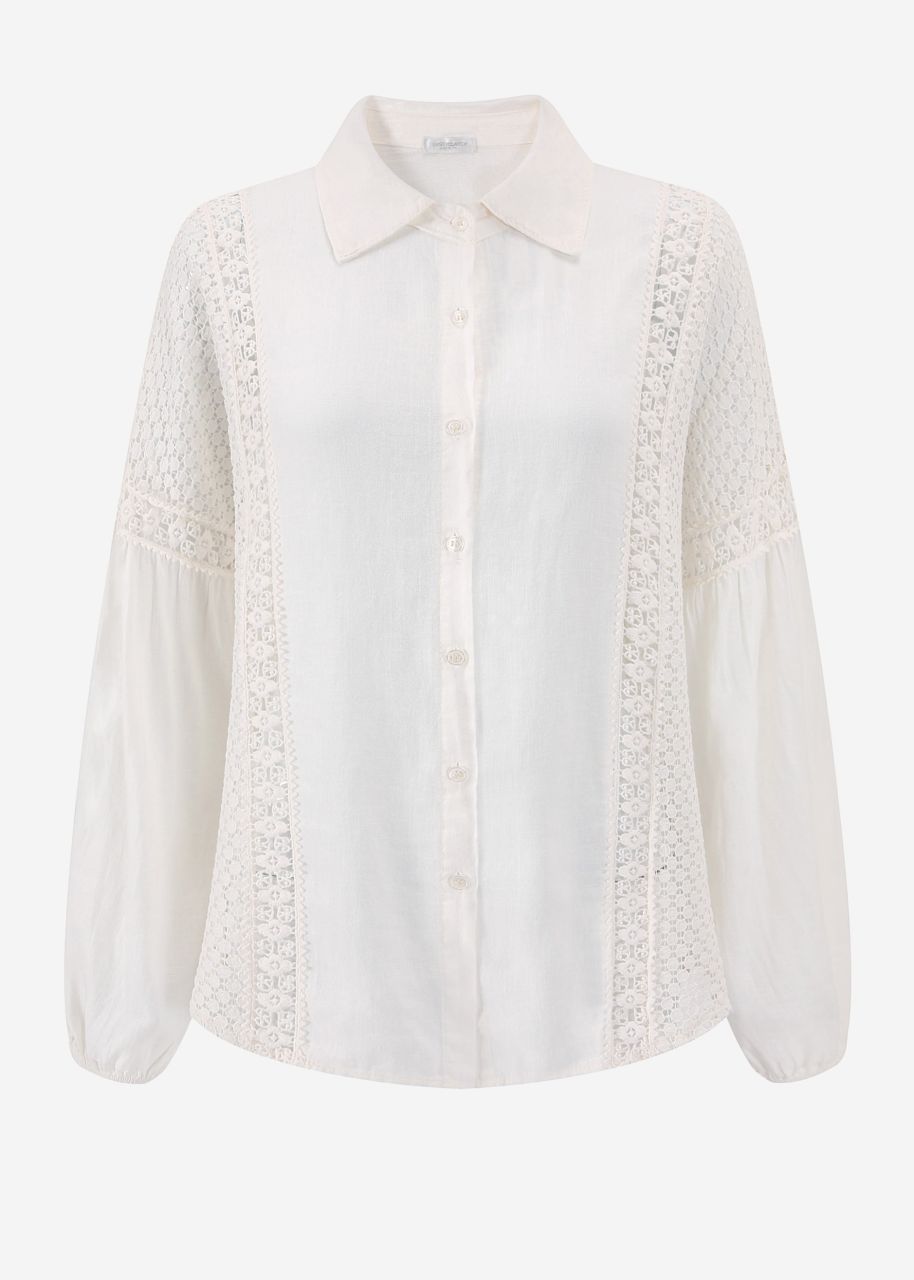 Leinen Bluse mit Spitze - offwhite