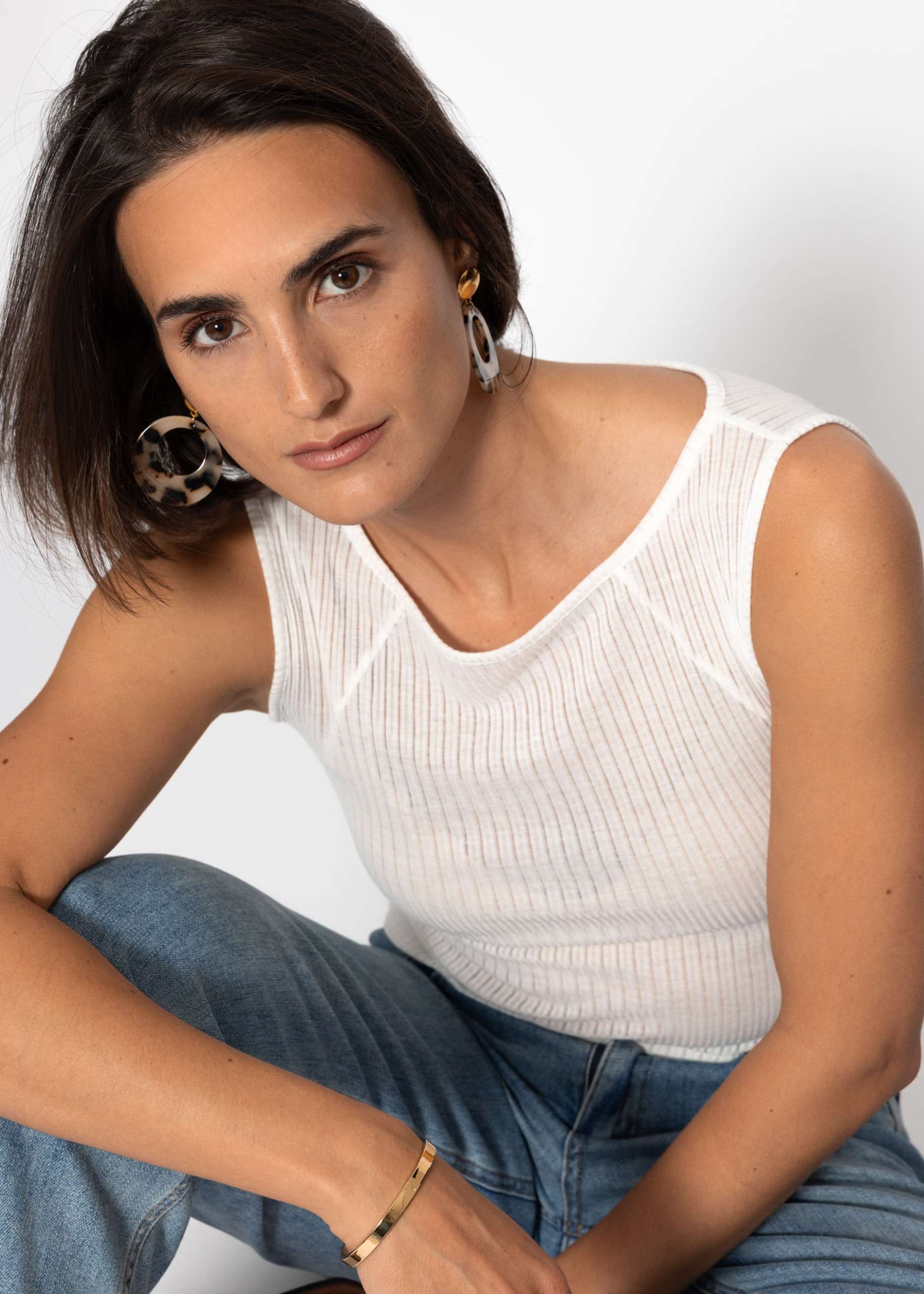 Leicht transparentes Top mit Rippstruktur - offwhite