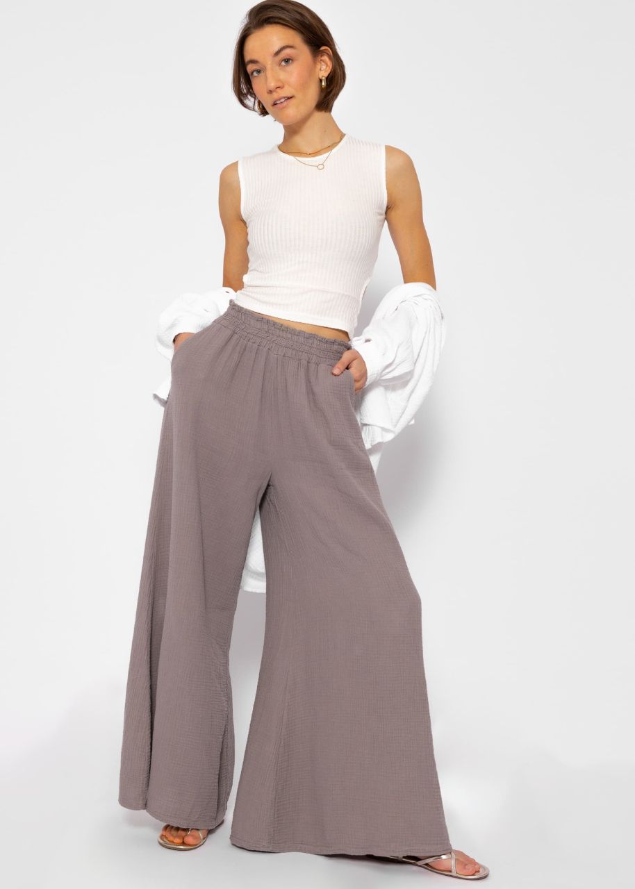 Musselin Pants mit weitem Bein - taupe