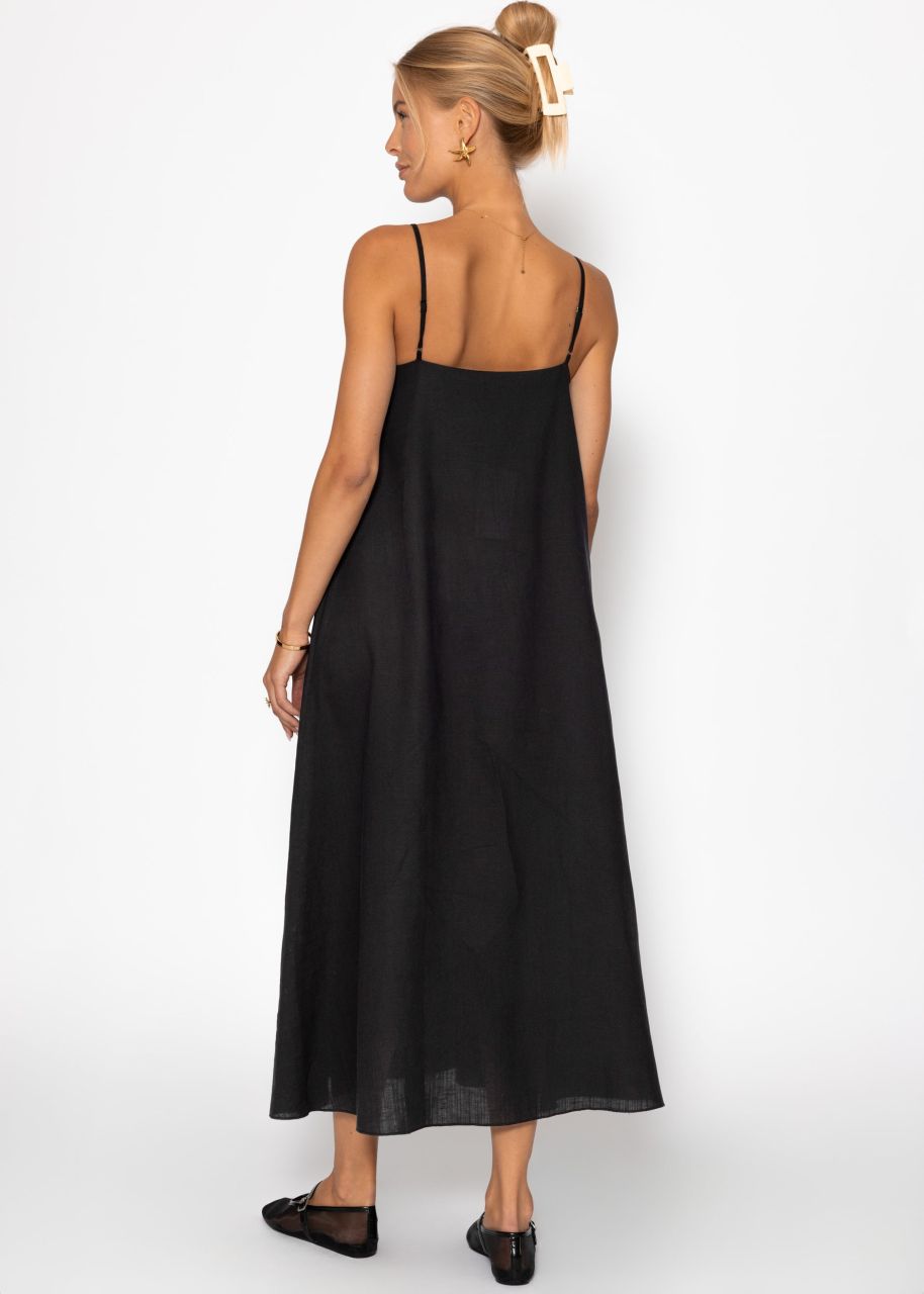 Leinen Kleid mit Spaghetti-Trägern - schwarz