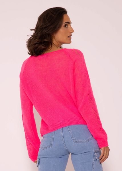 Lockerer Pullover mit Ajour-Muster, pink