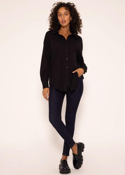 Oversize Waffelpiqué Bluse - schwarz