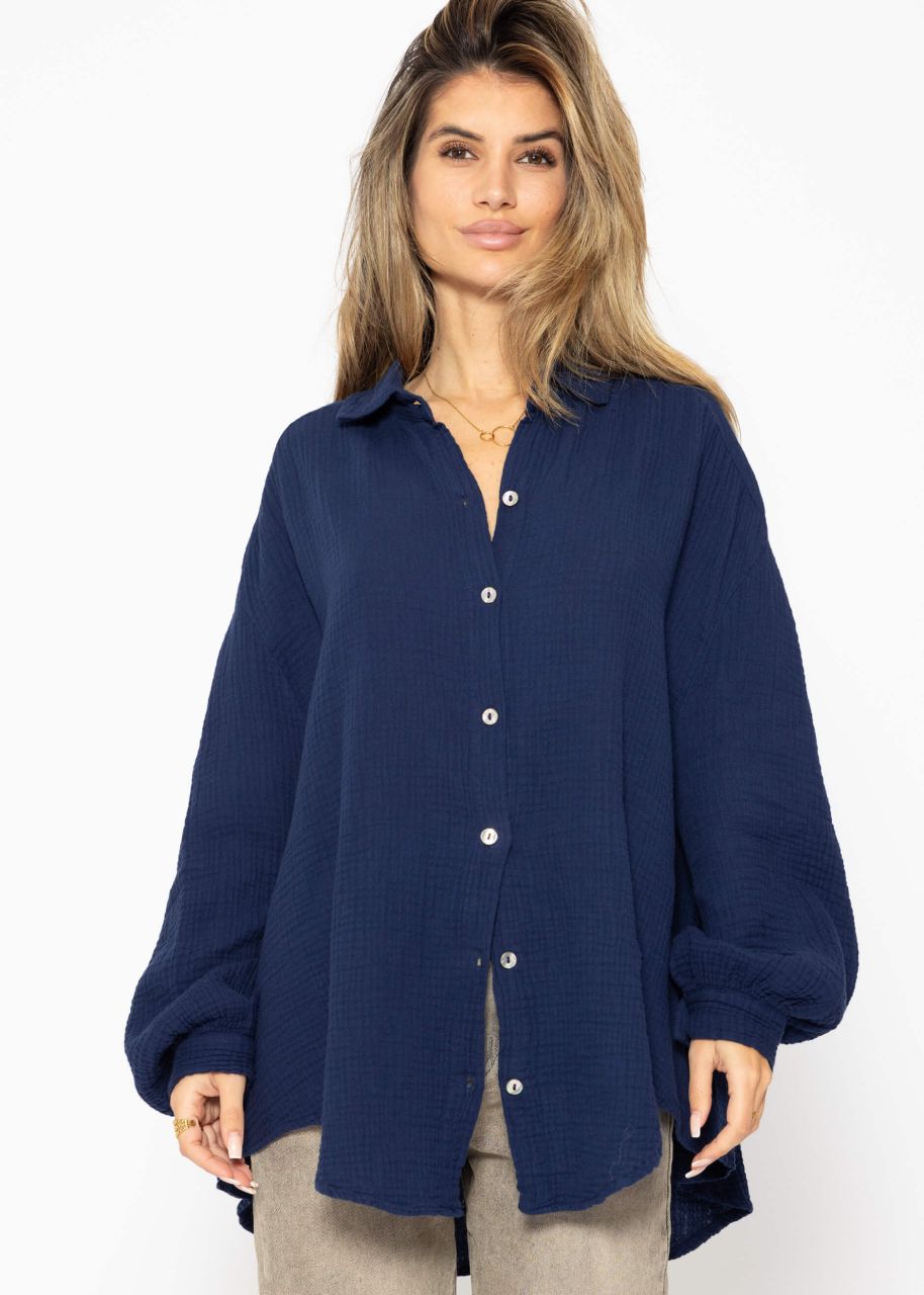 Musselin Bluse oversize, kurz, dunkelblau