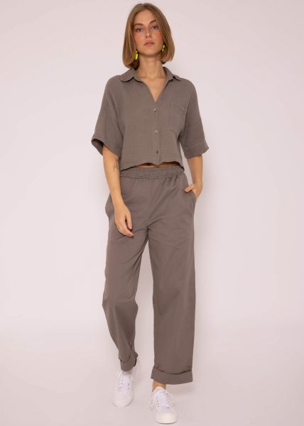 Kurze Musselin Blusen Jacke, taupe