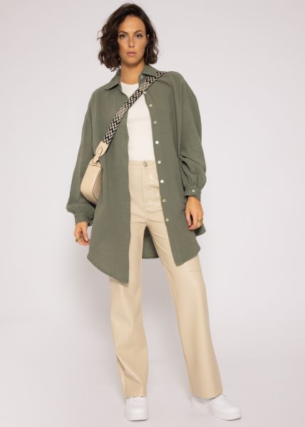 Musselin Bluse oversize, khaki