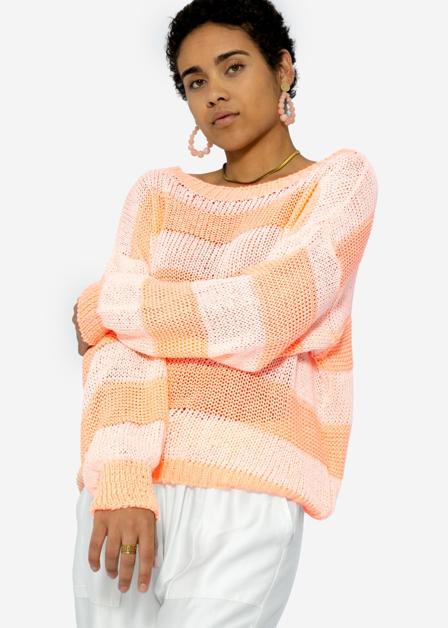 Gestreifter Baumwoll Pullover - peach-offwhite