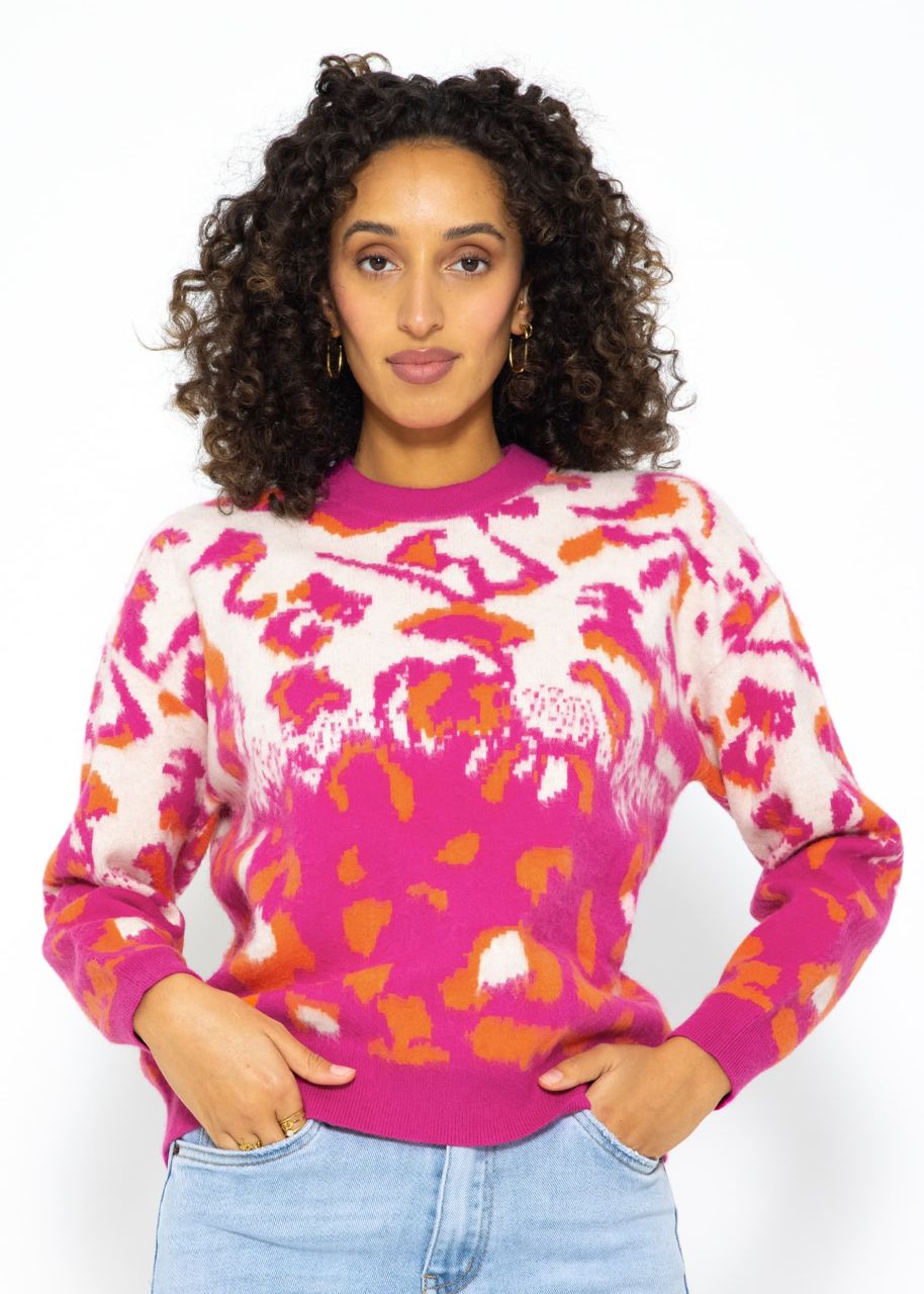 Strickpullover mit Leopard-Muster - pink