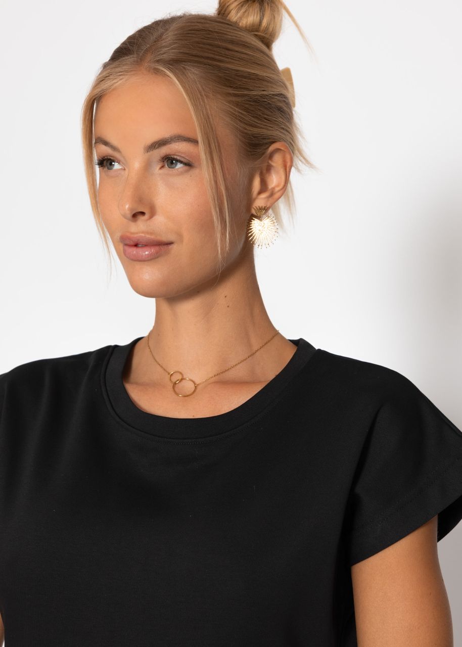 Langes Sweatkleid mit Schlitz - schwarz