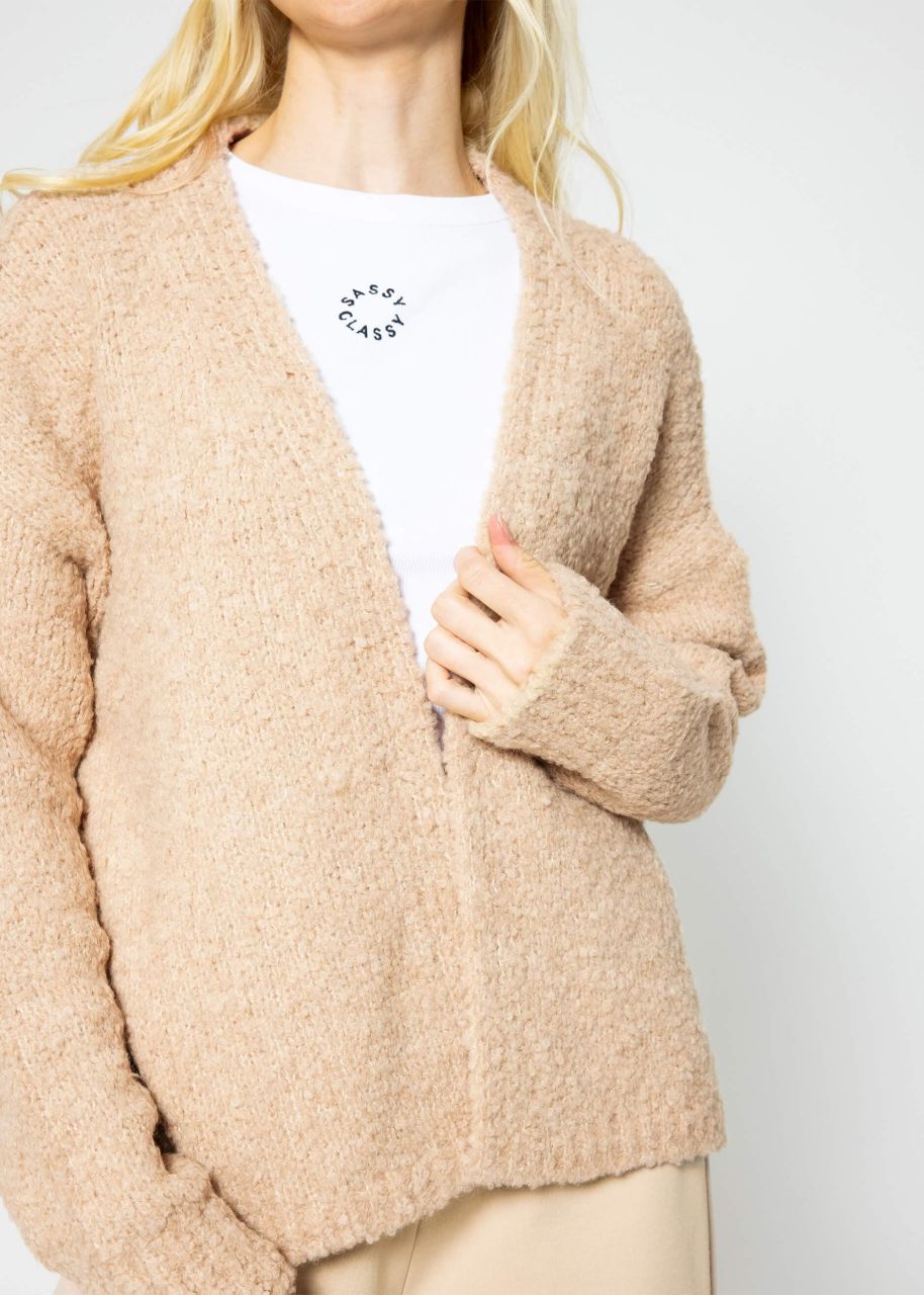 Lose fallender Bouclé Cardigan - camel