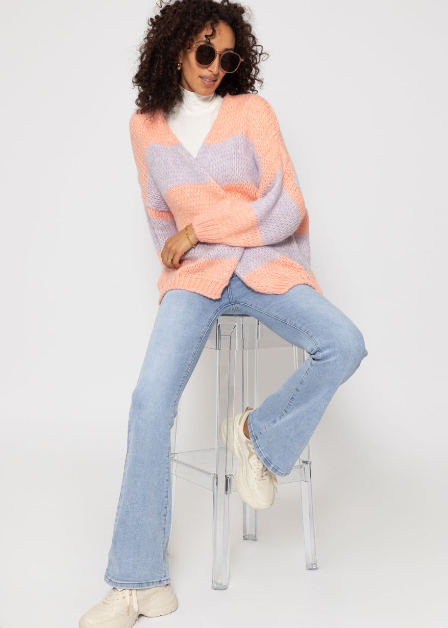 Gestreifter oversize Cardigan - peach-flieder