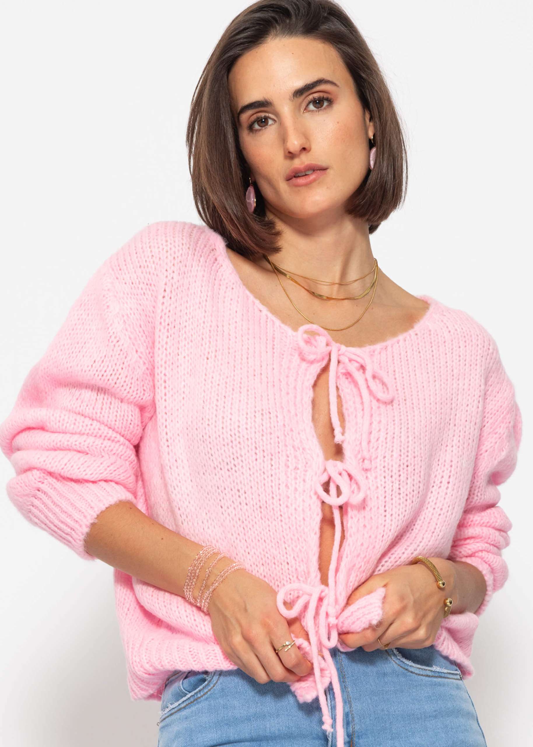 Strickjacke mit Schleifenverschluss - babyrosa