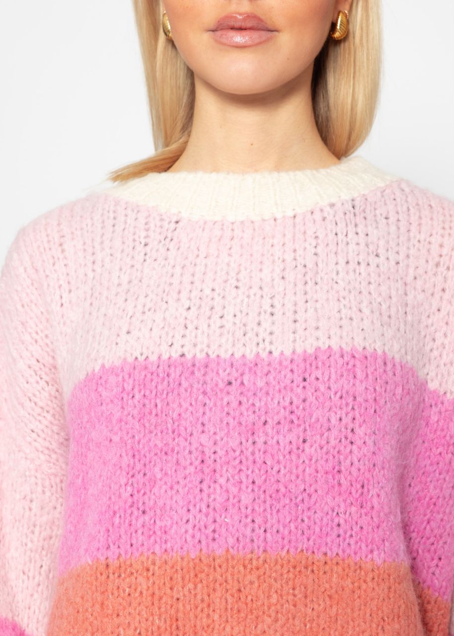 Gestreifter Strickpullover - rosa-peach