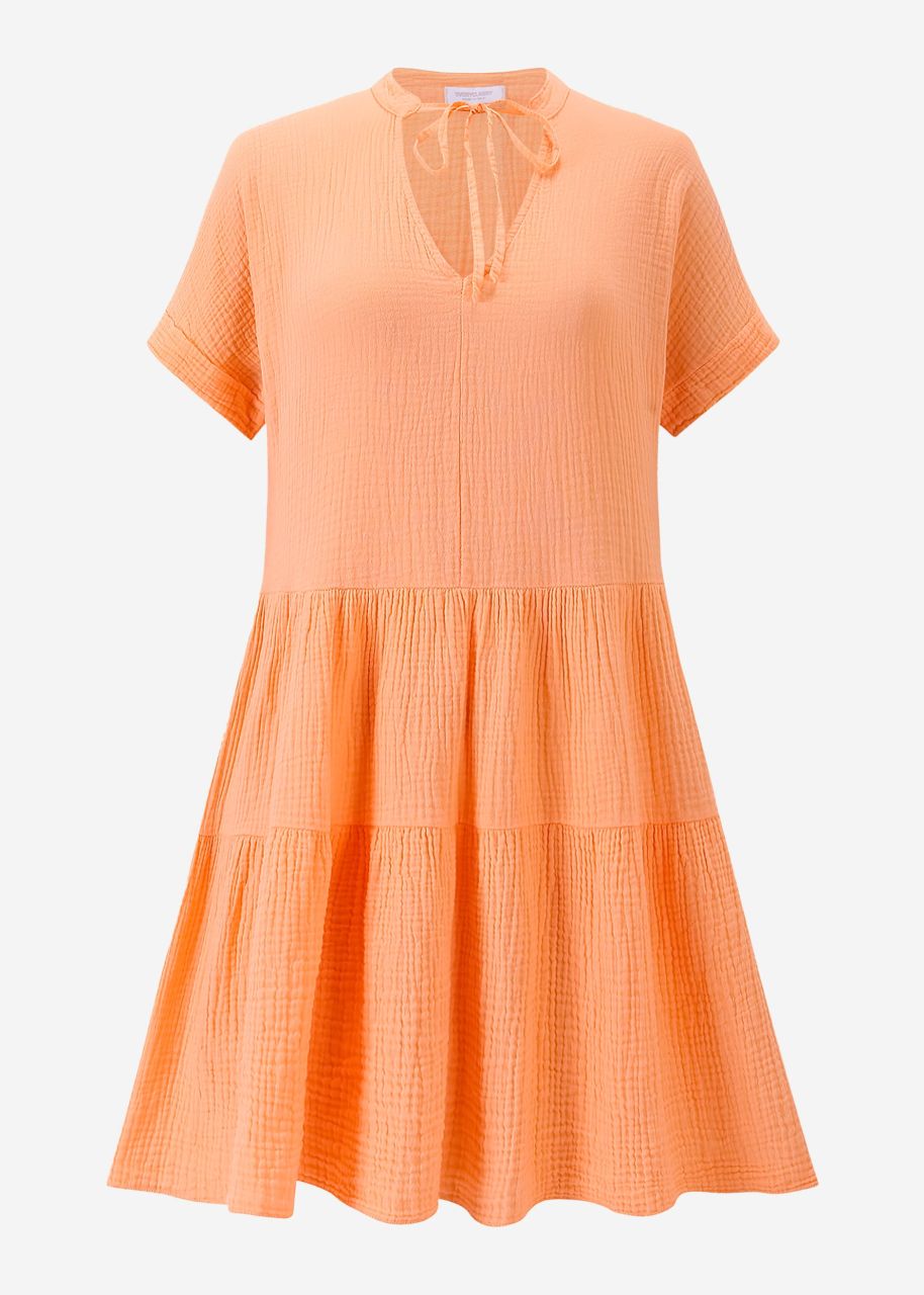 Kurzes Musselin Kleid mit Volants - peach