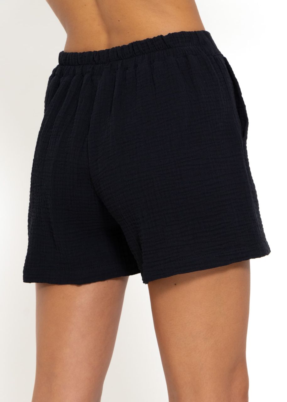 Musselin Shorts mit breitem Bund - schwarz