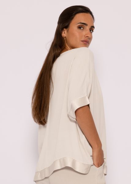 Oversize Shirt mit Satinblende, champagner