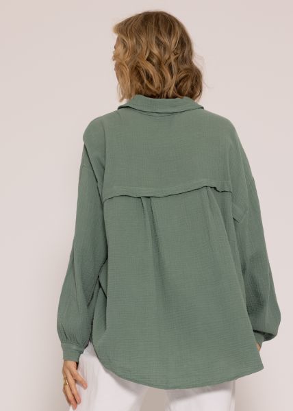 Ultra oversize Blusenhemd, kürzere Variante, grün