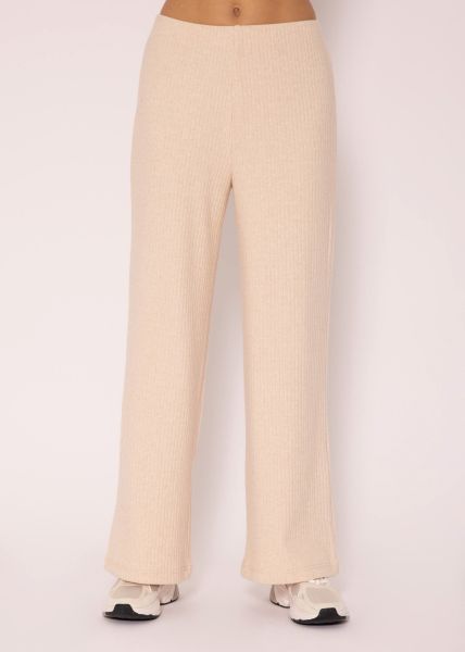 Gerippte Hose mit weitem Bein - hellbeige