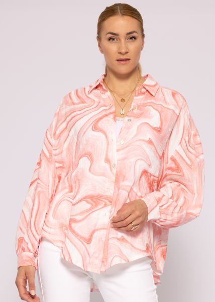 Ultra oversize Bluse mit psychedelic Print, rosa