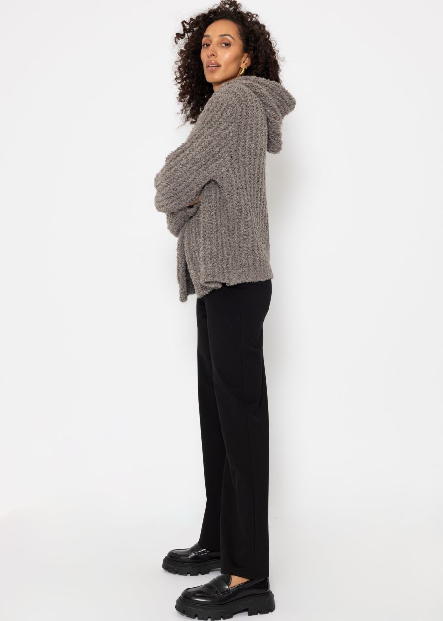 Bouclé-Cardigan mit Hoodie - taupe