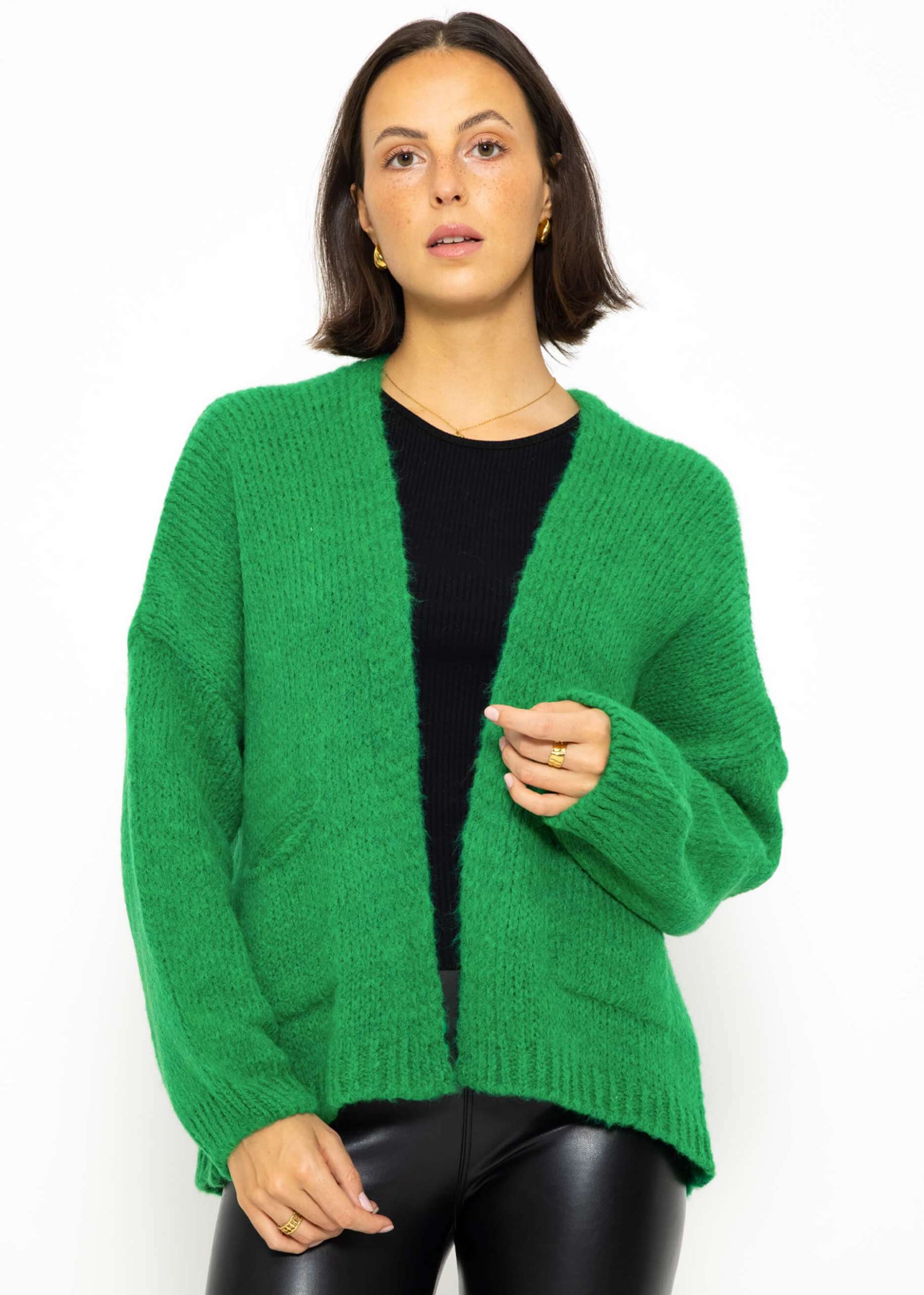 Strick Cardigan mit aufgesetzten Taschen - grün