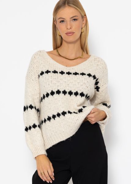 Pullover mit Fantasie-Streifenmuster - offwhite