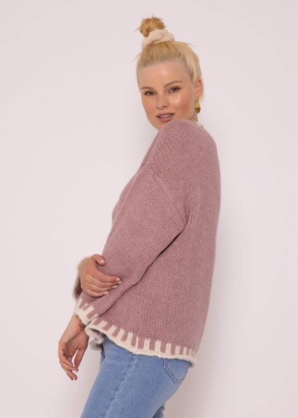 Pullover mit offwhite Details, rosa
