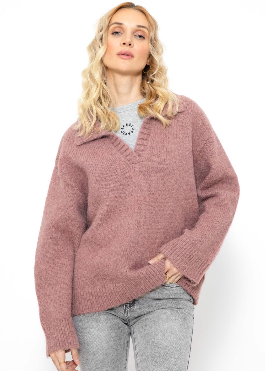 Oversize Pullover mit Kragen - mauve