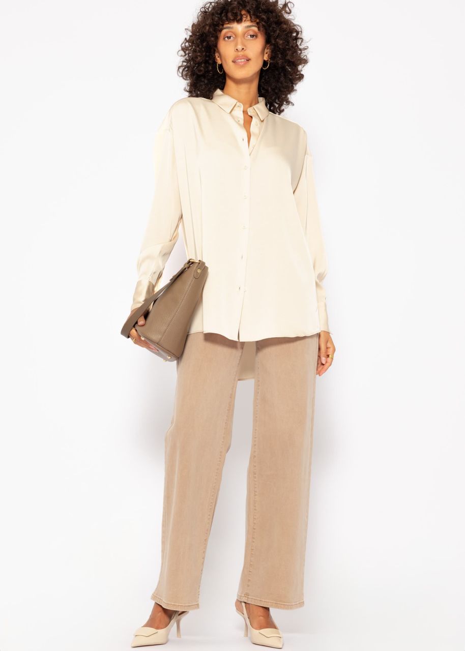 Oversize Satinbluse - beige