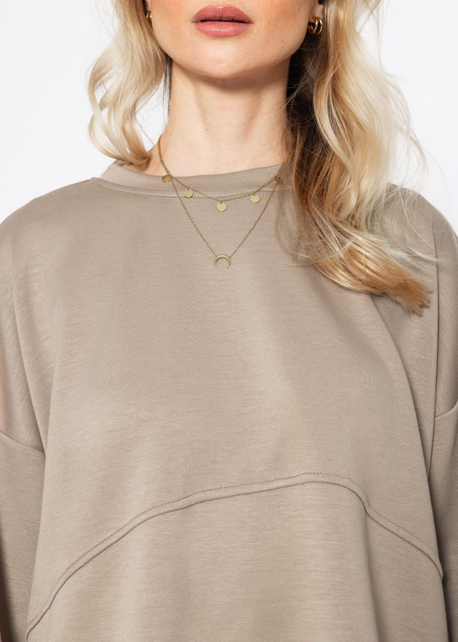 Softes Sweatshirt mit Teilungsnähten - taupe