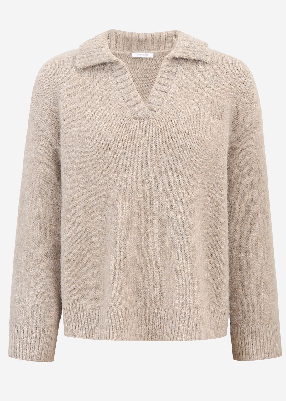 Oversize Pullover mit Kragen - beige