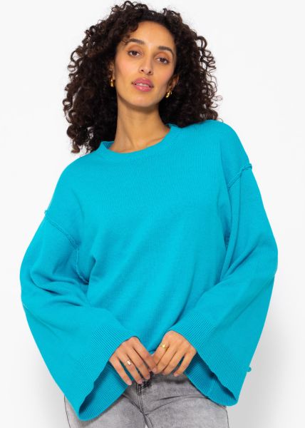 Oversize Pullover mit weiten Ärmeln - türkis