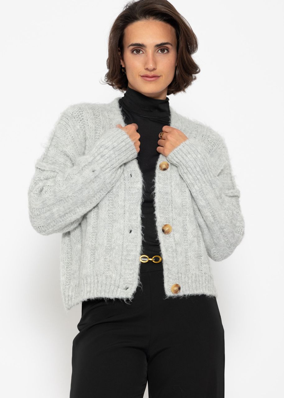 Gerippter Strickcardigan mit Knöpfen - hellgrau