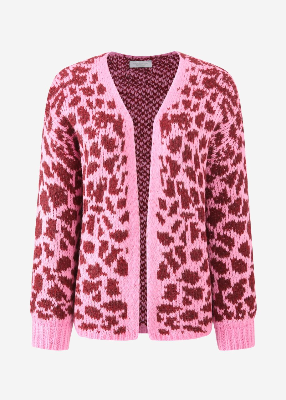 Kurzer Cardigan mit Leo-Print - pink-burgundy