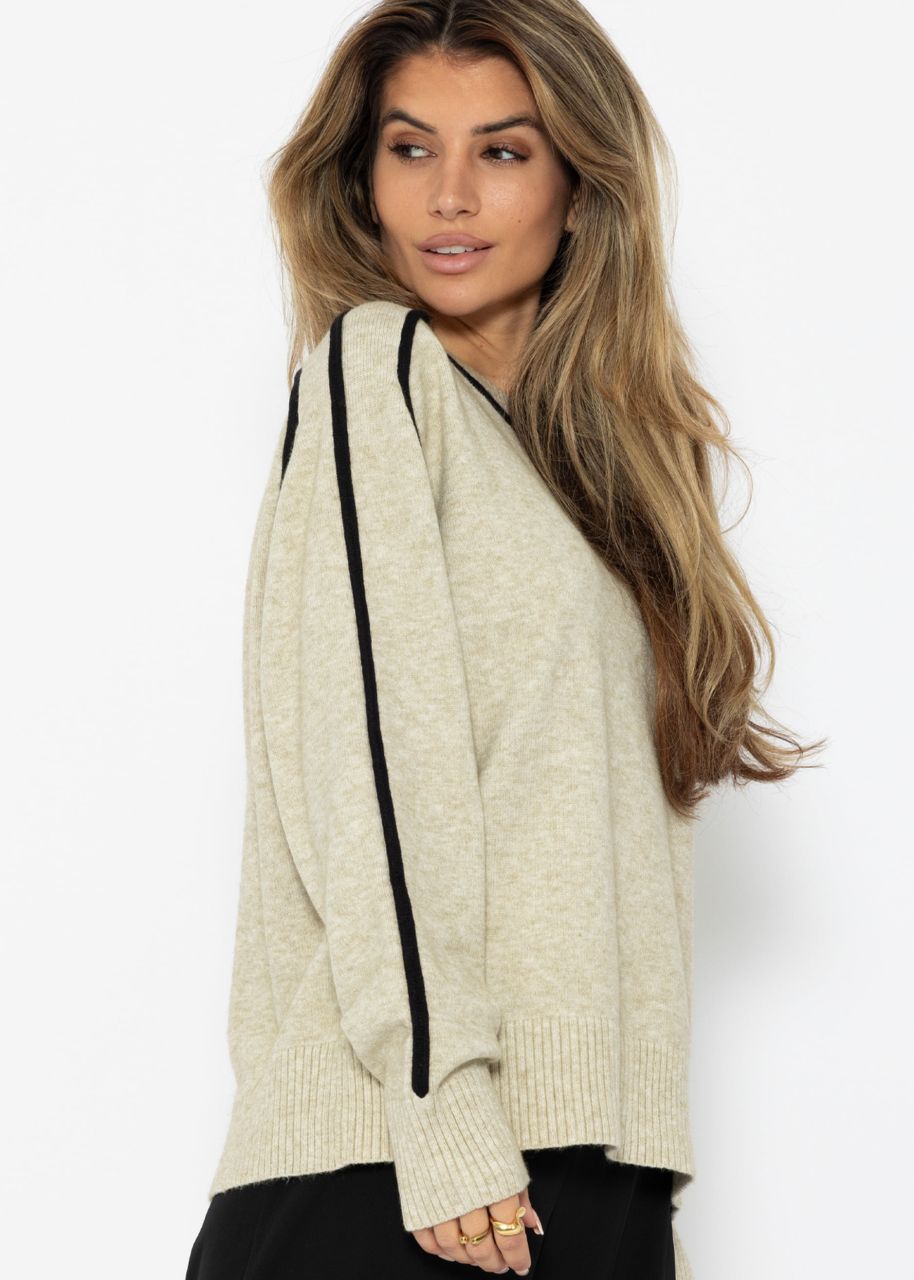 Pullover mit Zierblenden - beige-schwarz