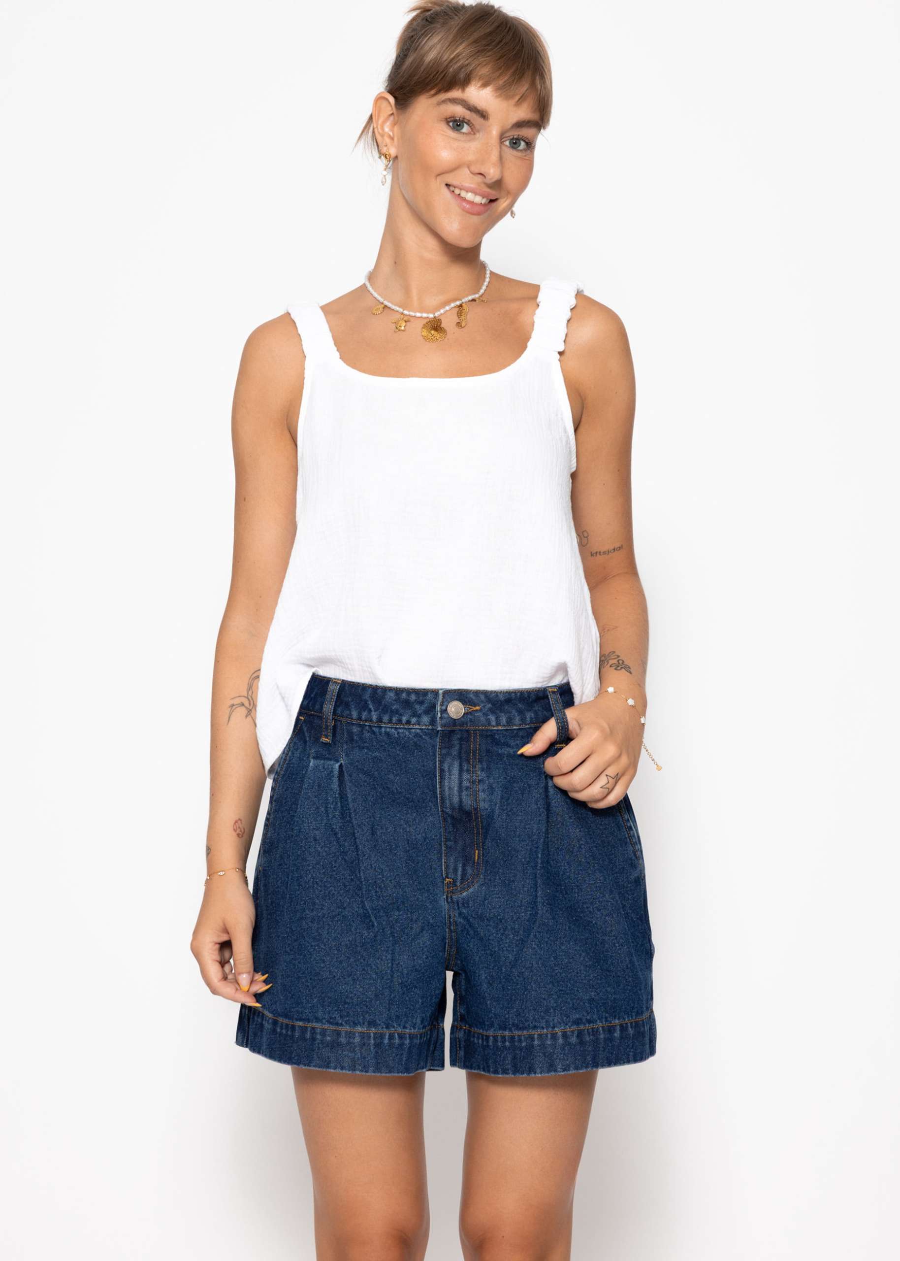 High Waist Jeans Shorts - dunkelblau