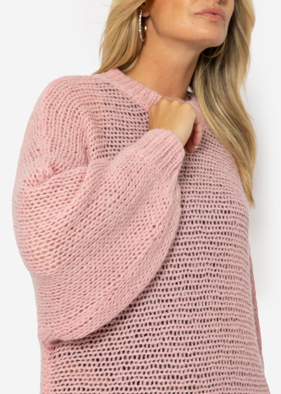 Locker gestrickter Pullover mit Fledermausärmeln - rosa