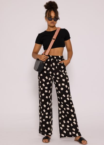Weite Hose mit Print, schwarz