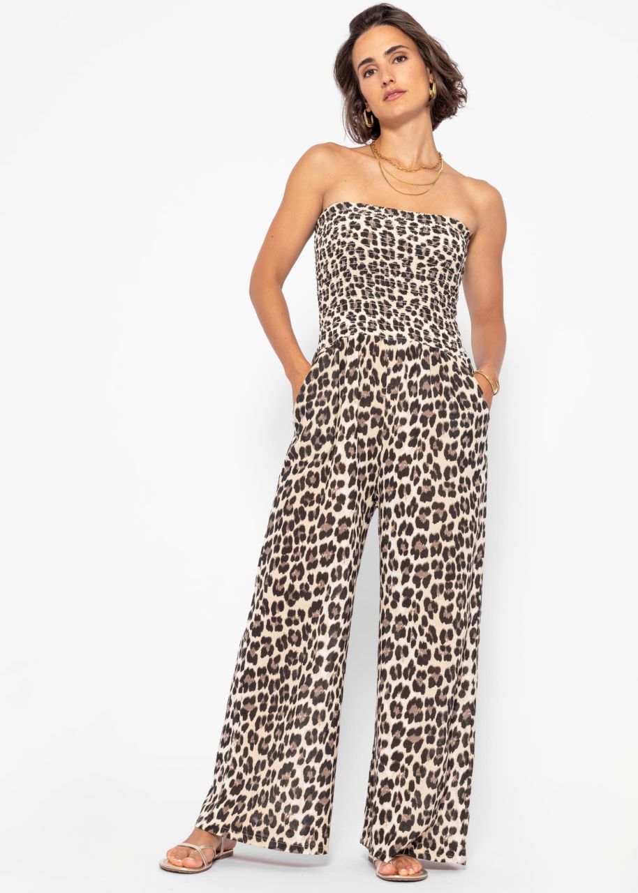 Schulterfreier Jumpsuit mit Leo-Print - offwhite