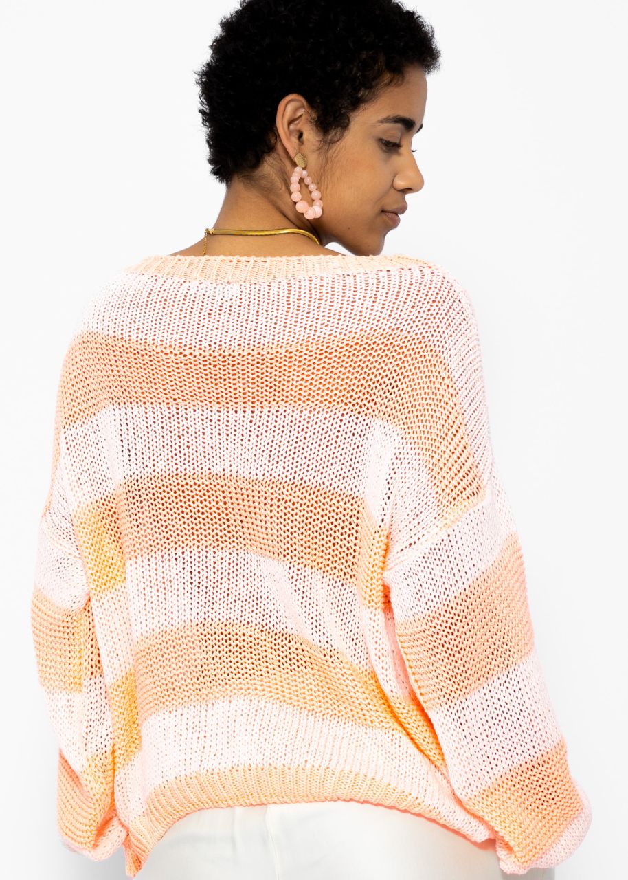 Gestreifter Baumwoll Pullover - peach-offwhite