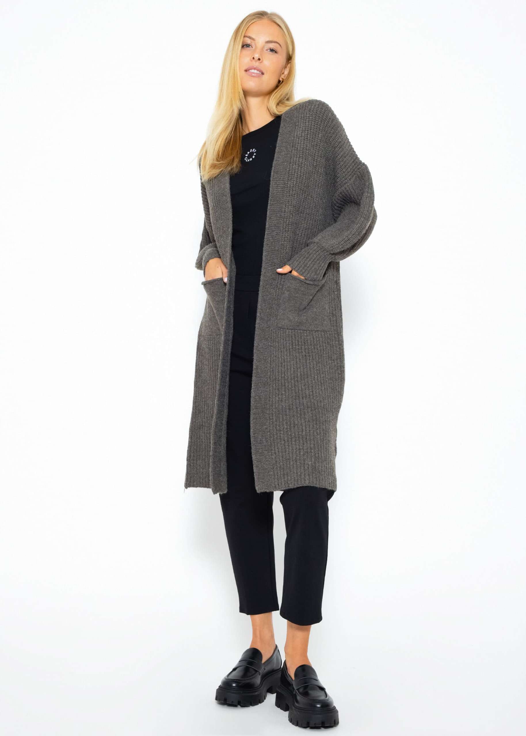 Langer super soft Cardigan mit Taschen - dunkelgrau