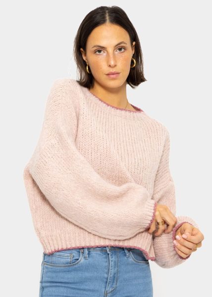 Flauschiger Pullover mit farbigen Blenden - rosa