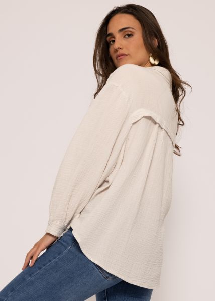 Ultra oversize Blusenhemd, kürzere Variante, hellbeige