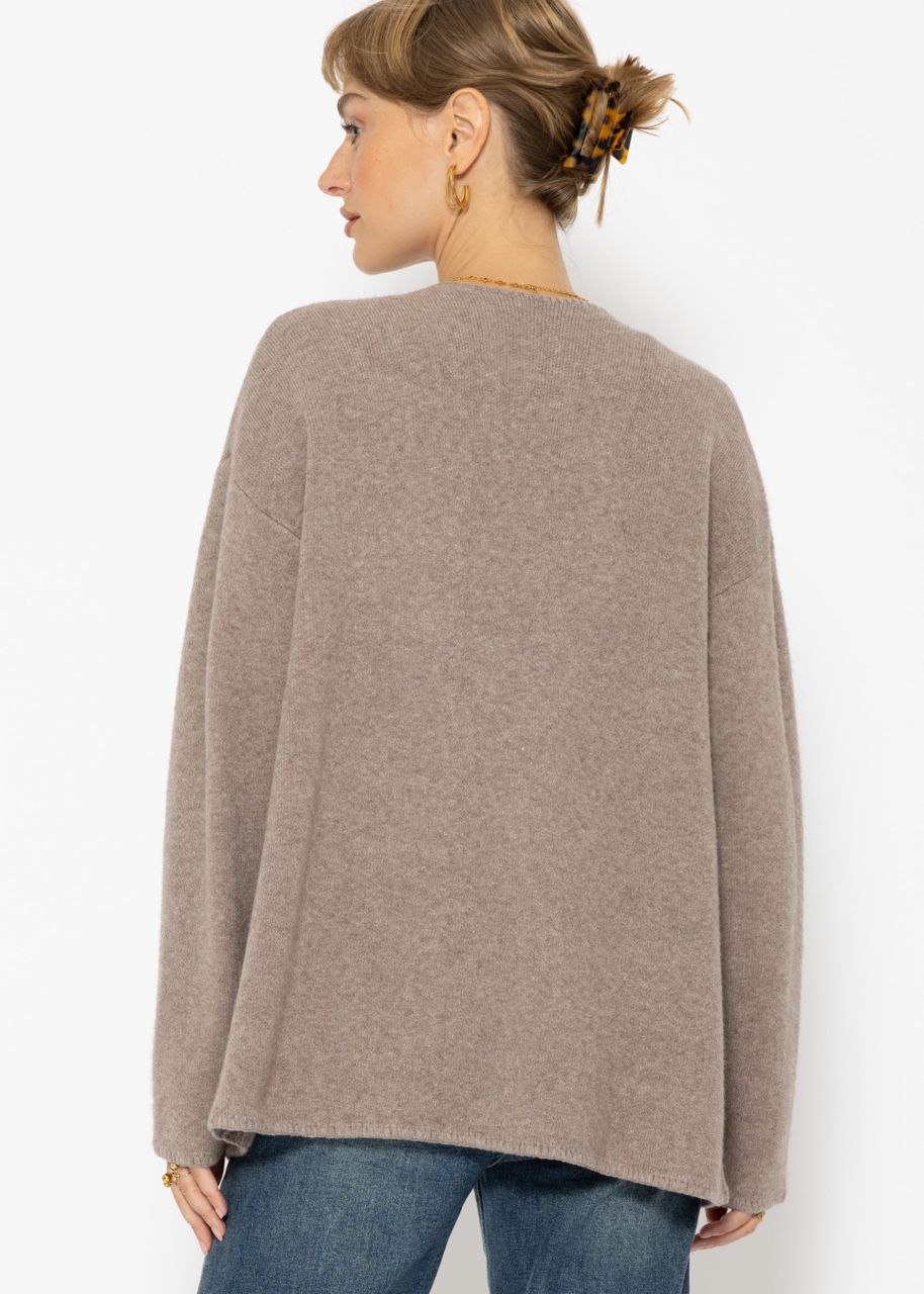 Offener Cardigan mit aufgesetzten Taschen - taupe