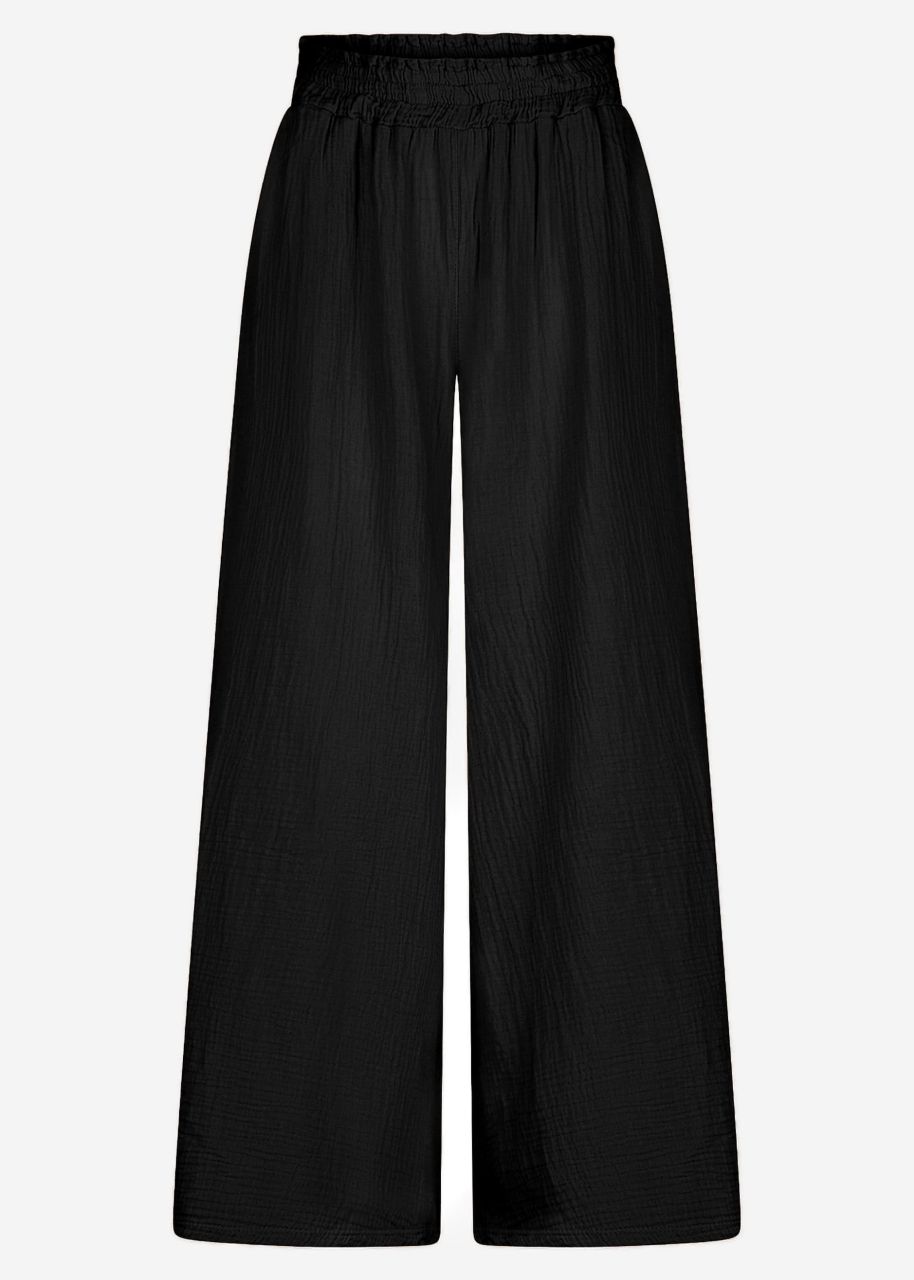 Musselin Pants mit weitem Bein - schwarz