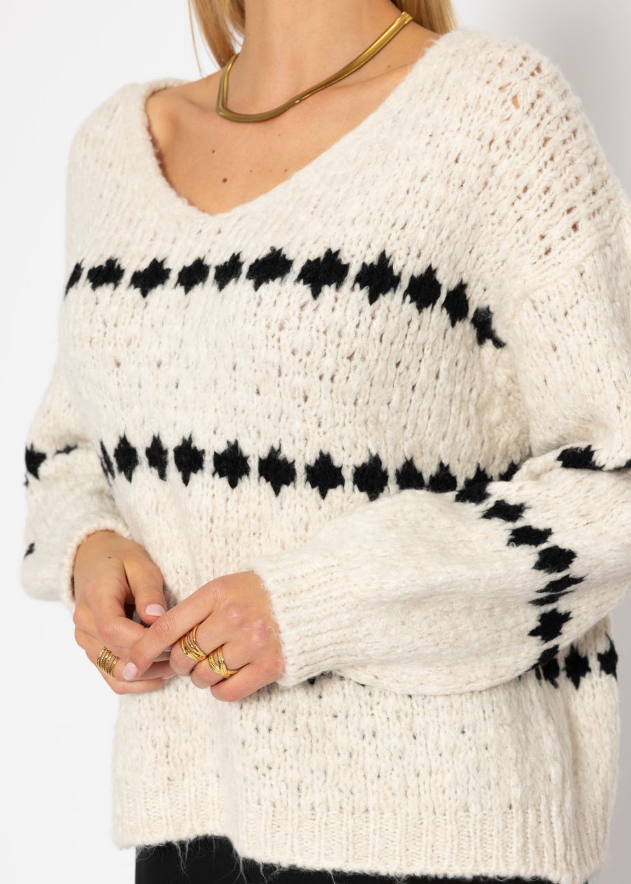 Pullover mit Fantasie-Streifenmuster - offwhite